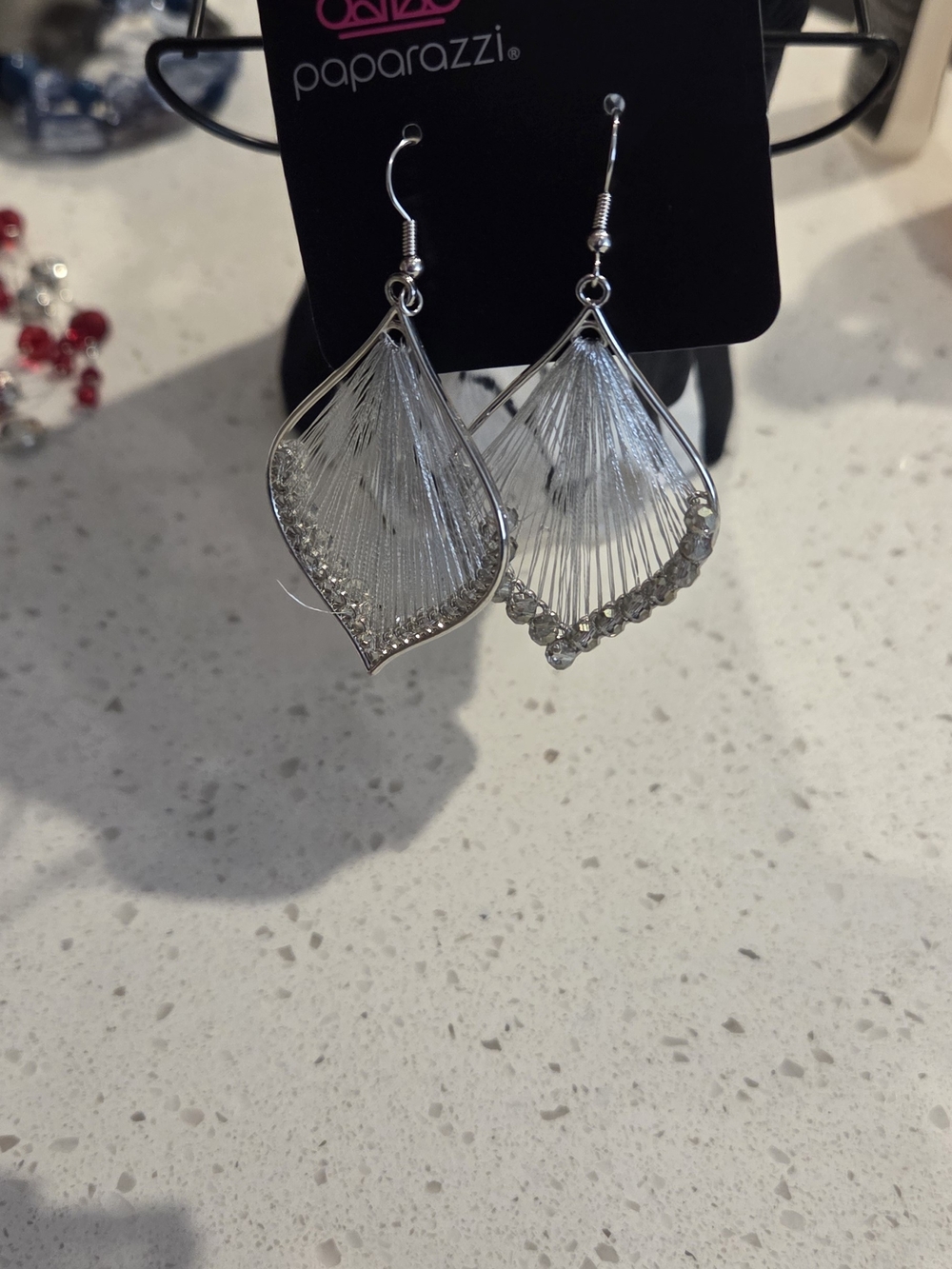 paparazzi Silver Threaded Fan Dangle Earrings